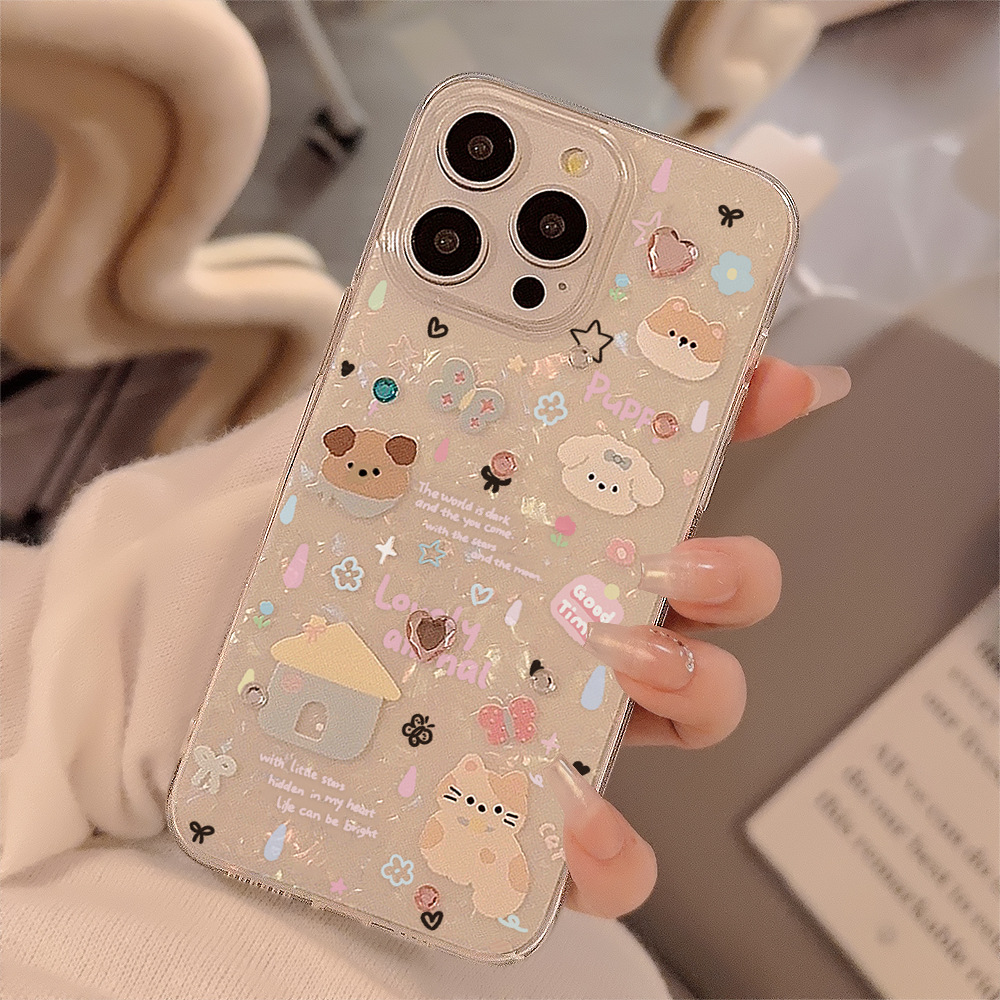 Clear Shockproof Bumper Case - Cute Cartoon Puppy Shell Pattern Phone