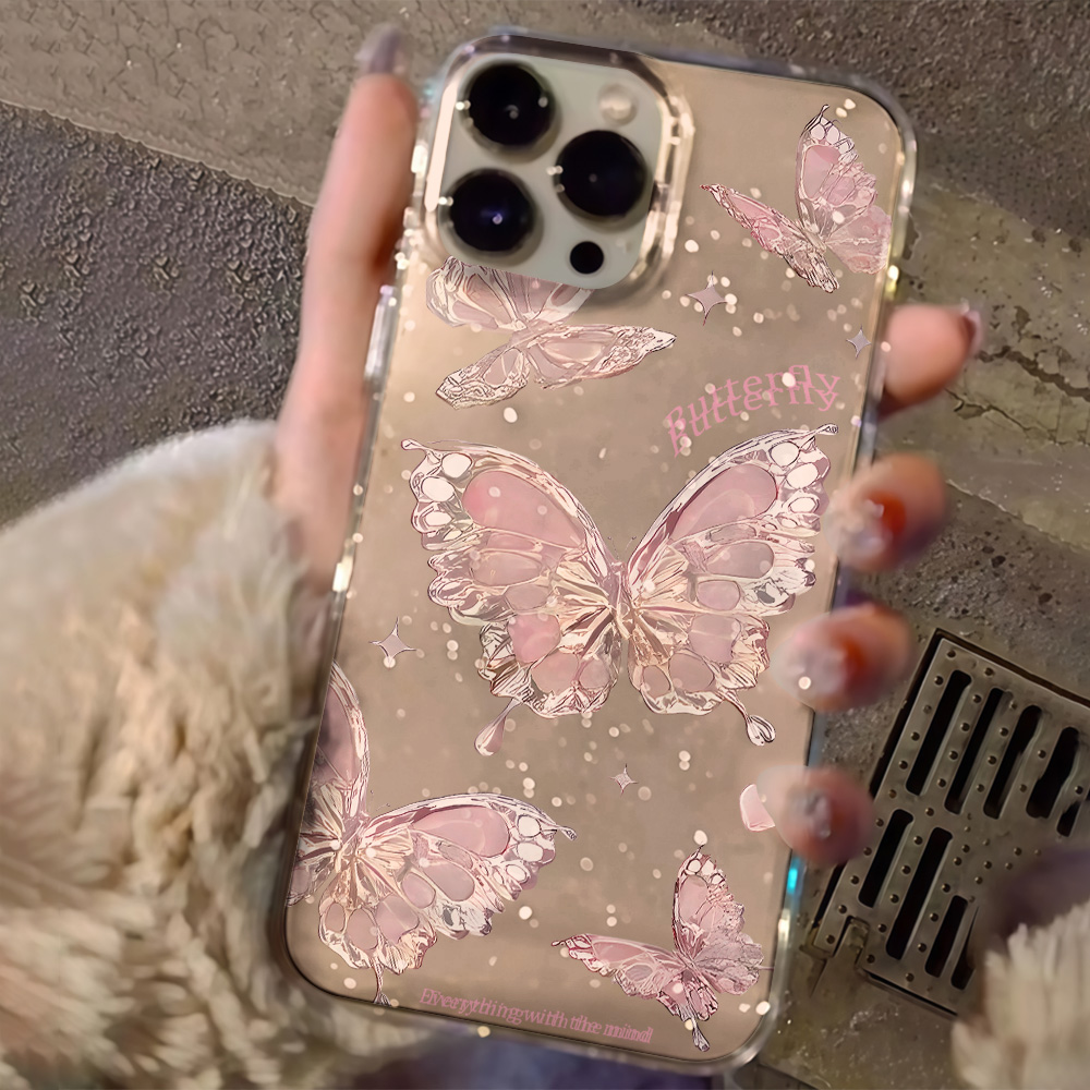 Pink Butterfly Clear Glitter P - огляд і ціна Clear Shockproof Bumper Case